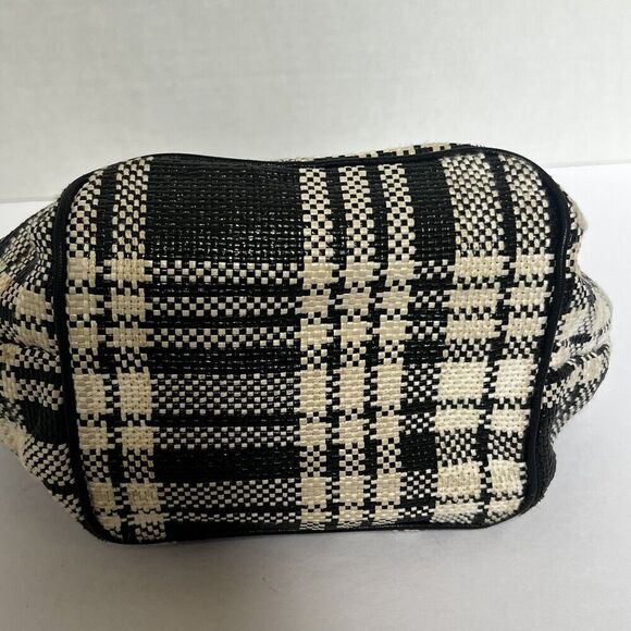 Kate Spade Small Black Cream Plaid Check Bow Plaid Purse Bag Double Handles - Picture 10 of 11